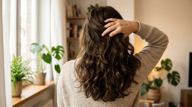 Person running fingers through healthy hair